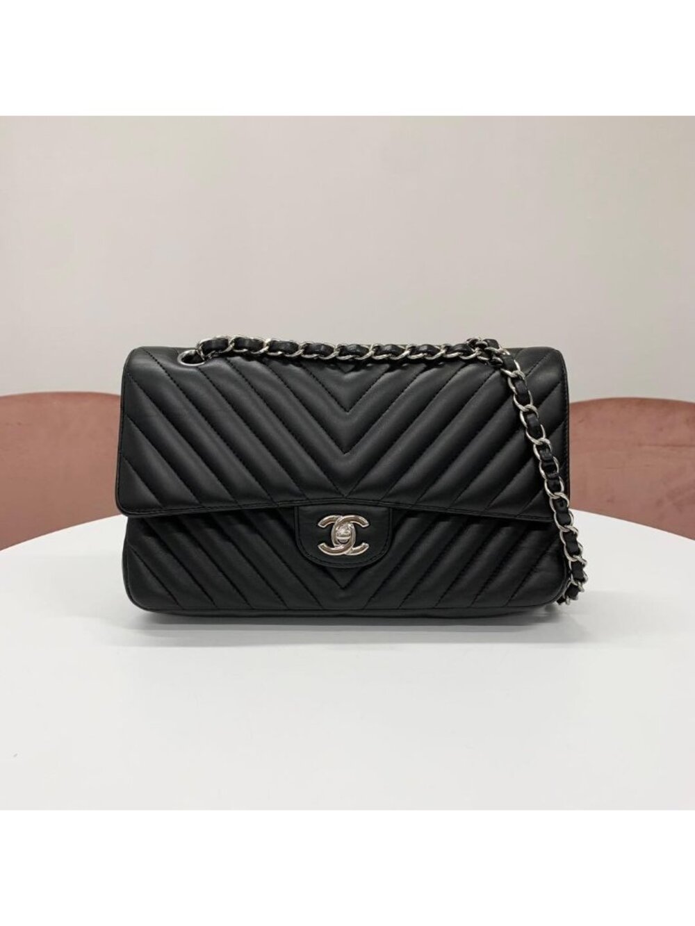Chanel Chevron CC Logo Stitch Turnlock Shoulder Bag
